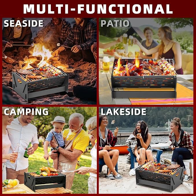 Portable Charcoal Grill, Folding Camping Campfire Grill with Carry Bag, Heavy Duty BBQ Grill Fire Pit for Outdoor Cooking, Camping, Picnic, Patio, Backyard by DNKMOR