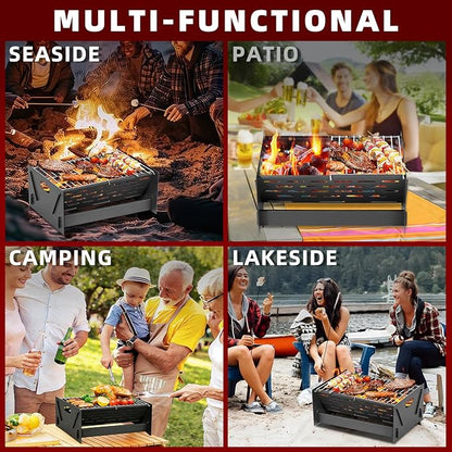 Portable Charcoal Grill, Folding Camping Campfire Grill with Carry Bag, Heavy Duty BBQ Grill Fire Pit for Outdoor Cooking, Camping, Picnic, Patio, Backyard by DNKMOR