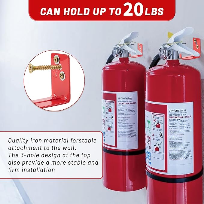Fire Extinguisher Mount, 8 Pack Heavy Duty 3-Hole Fire Extinguisher Bracket, SturdyHolder for Easy Installation, Durable 20lb Hook Hanger