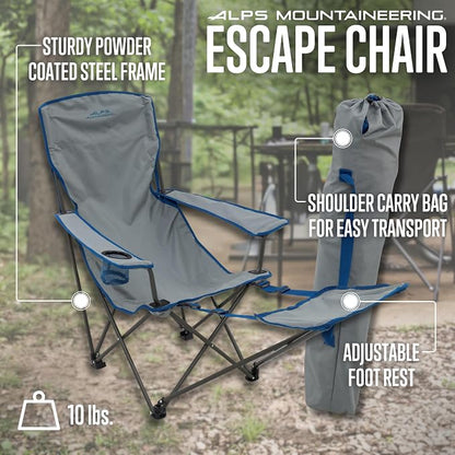 ALPS Mountaineering Escape Lounge Camping Chairs for Adults with Footrest and Adjustable Armrests, Sturdy Steel Frame, Compact Foldable Design, and Carry Bag
