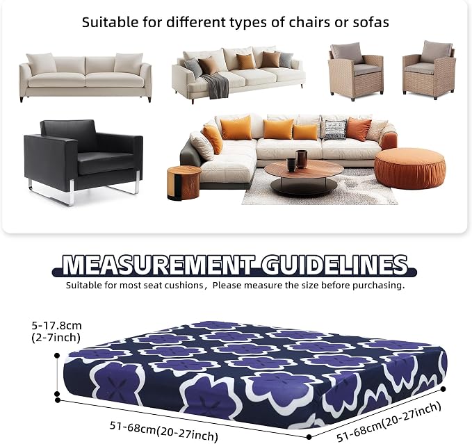 8Pcs Patio Cushion Covers, Outdoor Stretch Cushion Covers, Washable | Stretch Fit, Replacement, Washable and Reusable Furniture Protectors, Fits most patio furniture cushion covers, Cover Only