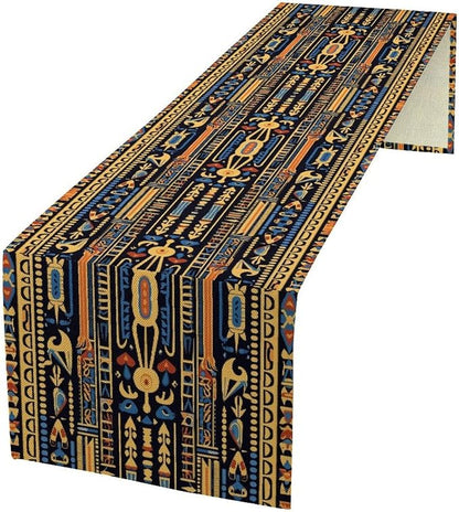 Retro Egypt Table Runner Vintage Ethnic Egyptian Ornament Tribal Dinner Runner Folk Abstract Table Decoration Home Kitchen Dining Coffee Table Party Holiday 13x90in