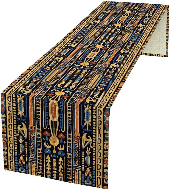 Retro Egypt Table Runner Vintage Ethnic Egyptian Ornament Tribal Dinner Runner Folk Abstract Table Decoration Home Kitchen Dining Coffee Table Party Holiday 13x36in