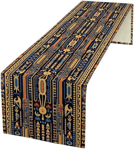 Retro Egypt Table Runner Vintage Ethnic Egyptian Ornament Tribal Dinner Runner Folk Abstract Table Decoration Home Kitchen Dining Coffee Table Party Holiday 13x36in