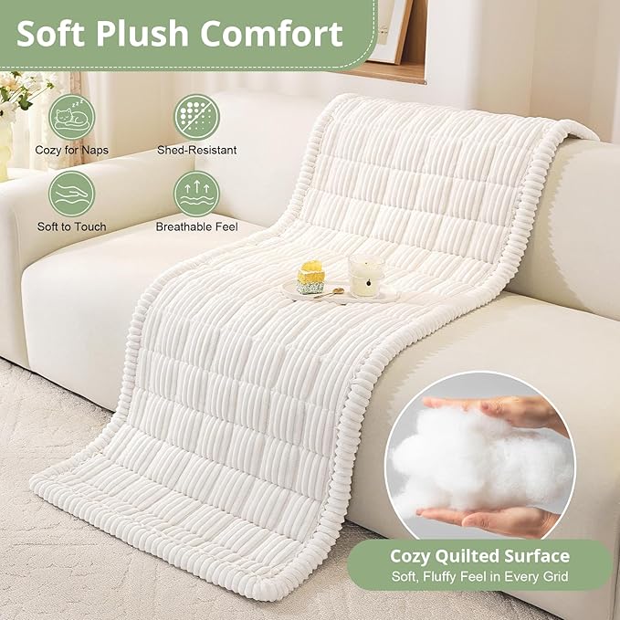 OstepDecor Couch Cover for Dogs, Washable Non Slip Sofa Cover for Pets | Soft Couch Covers for Sofa, Loveseat and Sectional, Furniture Protector Against Pet Hair & Dirt (35.4" x 35.4", White)