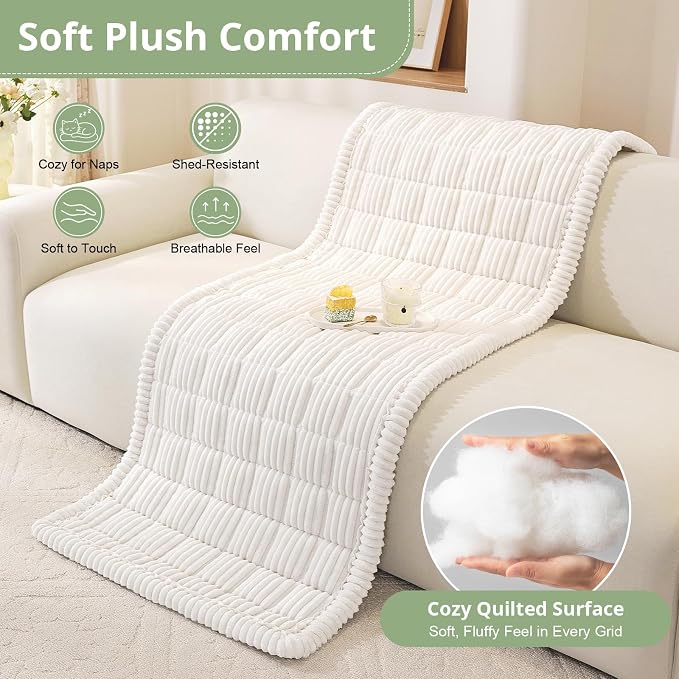 OstepDecor Couch Cover for Dogs, Washable Non Slip Sofa Cover for Pets | Soft Couch Covers for Sofa, Loveseat and Sectional, Furniture Protector Against Pet Hair & Dirt (27.6" x 47.2", White)