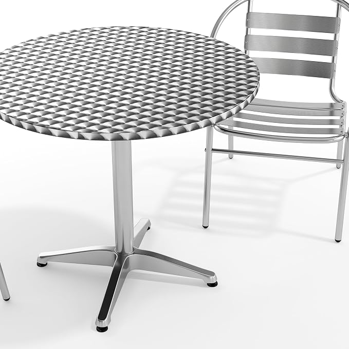 Flash Furniture Lila 31.5'' Round Aluminum Indoor-Outdoor Table Set with 2 Slat Back Chairs | Indoor/Outdoor Use, Slat Back Chairs