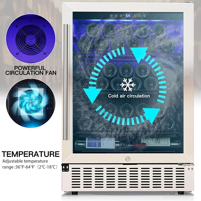 COWSAR 24 Inch Wine Cooler Refrigerator, 149 Cans Commercial Beverage Refrigerator, Tall Freestanding/Built-in Wine Fridge Drink Fridge with LED Light, Dual-Layer Digital Temp Control Glass Door