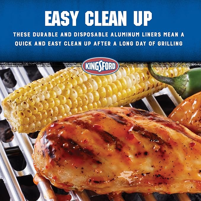Kingsford Heavy Duty Aluminum Grill Liners, Disposable Grilling Liners Prevent Food from Falling Through Grates, Non-Stick Cooking Surface, Pack of 6, 24 Count Total