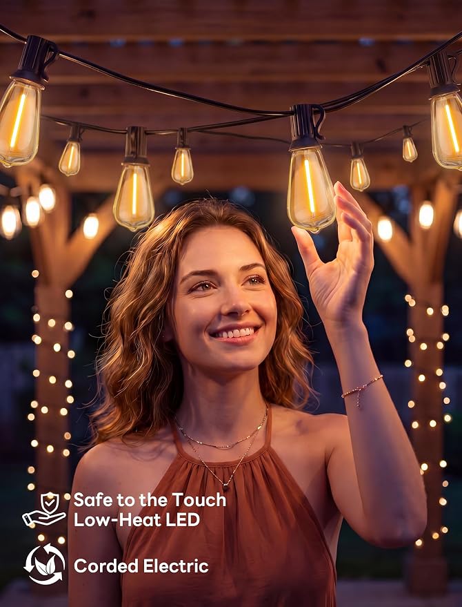 LED Outdoor String Lights 50FT Edison Lights with 27 ST38 Shatterproof Bulbs, Outside Hanging Lights Waterproof for Patio, Porch, Deck, Garden, Balcony, 2700K Warm White, Dimmable