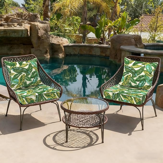 DYTXIII Outdoor Deep Seat Cushion Set, Water Repellent 22"x22" Patio Thick Cushions Replacement with Seat & Back Pillow for Patio Sofa, Wicker Chair, Couch - Lush Leaf Jungle