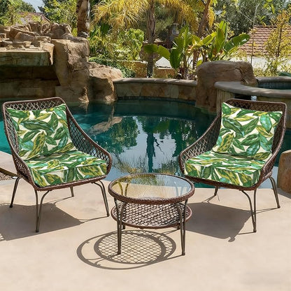DYTXIII Outdoor Deep Seat Cushion Set, Water Repellent 22"x22" Patio Thick Cushions Replacement with Seat & Back Pillow for Patio Sofa, Wicker Chair, Couch - Lush Leaf Jungle