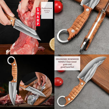 Plys 3-Piece Fixed Blade Hunting Knife Set, 420J2 Stainless Steel Full Tang Survival Knives, Rosewood Non-Slip Handle, Outdoor Camping Hiking Kitchen Knife Not Sheath