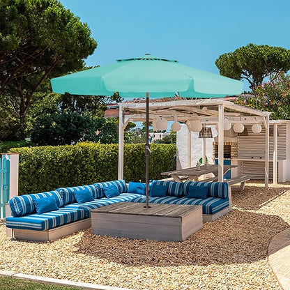 JEAREY 9' 2-Tiers Patio Umbrellas Outdoor Market Table Umbrella w/Push Button Tilt/Crank, 8 Sturdy Ribs, UV Protection Waterproof Sunproof(Teal)