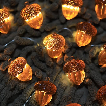 Solar Fall Acorn String Lights for Outside Outdoor Garden Decor Acorn Garland Lights Waterproof Yard Thanksgiving Decoration Christmas Fairy Lights 40LED 14ft Fence Decor