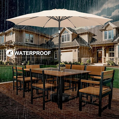 FLAME&SHADE 11 ft Patio Umbrella - Table Umbrella Outdoor with Push Button Tilt and Crank, UV Protection, 8 Sturdy Ribs, Market Umbrella for Garden, Deck, Backyard, Lawn, Pool and Beach(Beige)