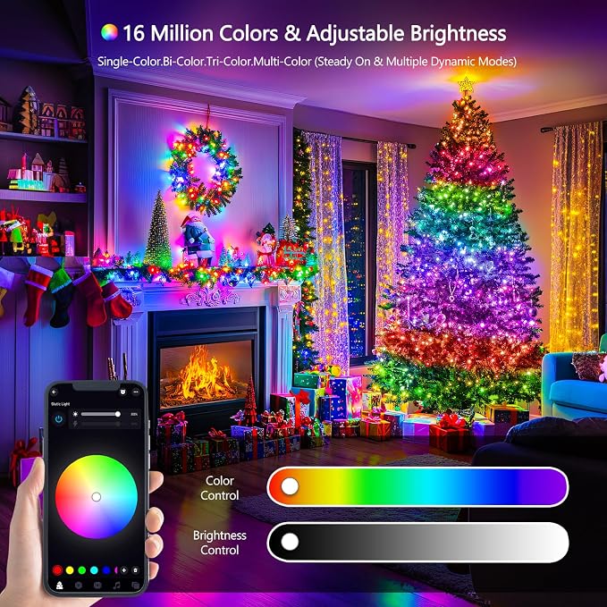 JMEXSUSS 200 LED RGB String Lights Outdoor Indoor, 66Ft Classromm Lights | Color Change Christmas Lights for Bedroom Tree Room Party Birthday Independent Day Decor, Clear Wire, Remote, Plug in
