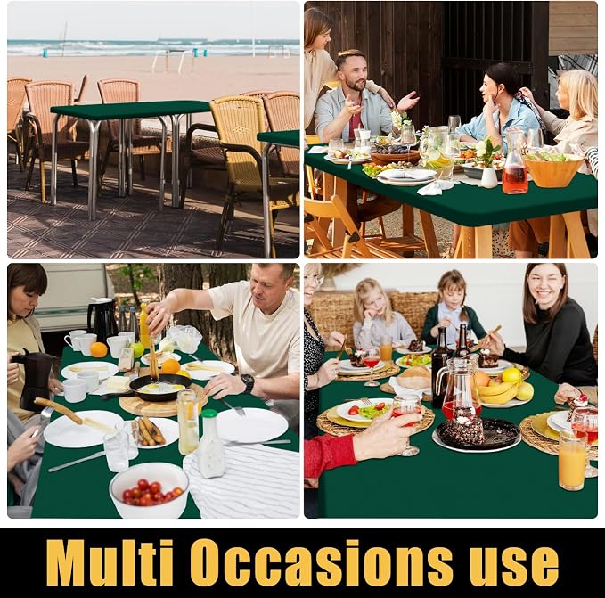 Smiry Rectangle Picnic Table Cloth, Waterproof Elastic Fitted Tablecloths for 5 Foot Tables, Washable Polyester Table Cover for Camping, Indoor and Outdoor (Dark Green, 30"x60")