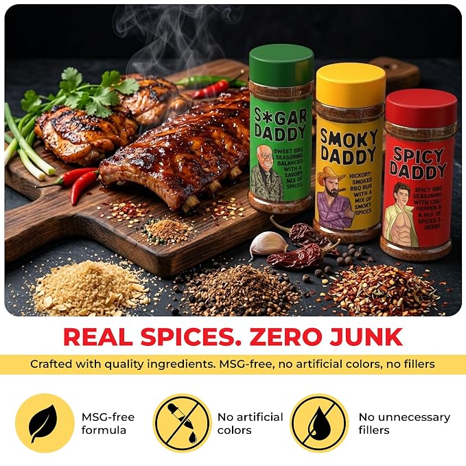 BBQ Rub Dads Gift Set, 3 BBQ Seasoning,BBQ Grill Rub Perfect Gifts for Mens | 3 Bold Barbecue Rubs (Sweet, Spicy & Smoky Blends), Fathers Day Birthday gifts for Men