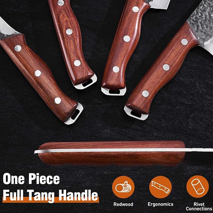 Naitesen 4PCS Butcher Knife and Kitchen Knife Set, Hand Forged Very Sharp for Meat Cutting Cooking BBQ Gifts for Men Women