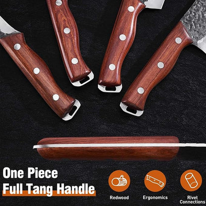 Naitesen 4PCS Butcher Knife and Kitchen Knife Set, Hand Forged Very Sharp for Meat Cutting Cooking BBQ Gifts for Men Women
