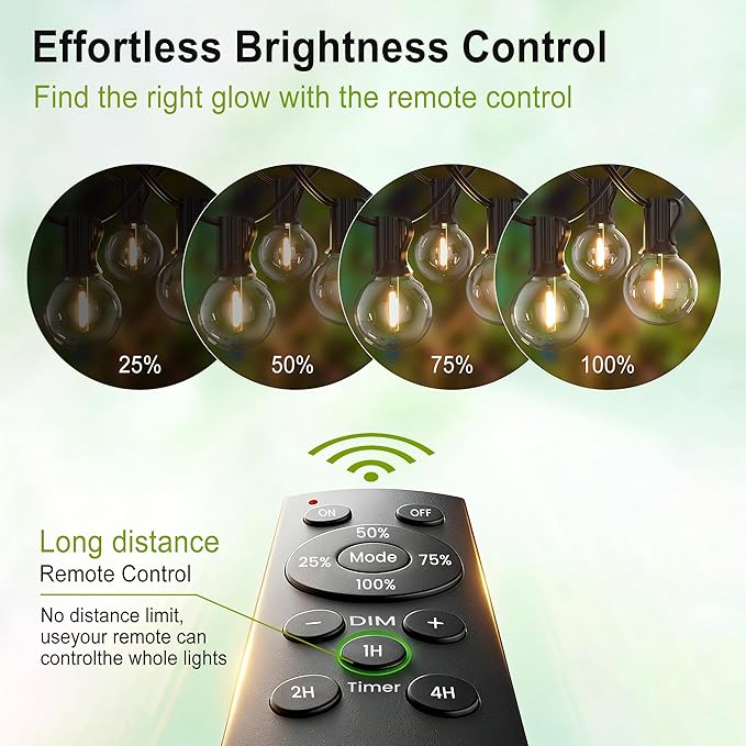 Outdoor-String-Lights-Patio-LED-Light-Outside 200FT Waterproof Dimmer Remote Outdoor Lighting with 3 Modes G40 Globe Plastic LED Bulbs Hanging Lights Connectable for Backyard Yard Porch Party