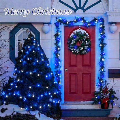 QITONG 165ft 500 LED Blue and White Christmas Lights Outdoor Waterproof, 8 Modes Christmas String Lights with Green Wire Indoor, Twinkle Tree Lights Plug in with Memory Timer