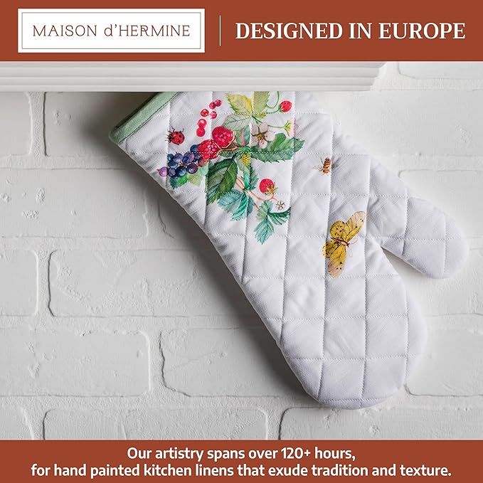 Maison d'Hermine Oven Gloves 100% Cotton Oven Mitt 7" x 13" with Loop Heat Resistant BBQ Cooking Gloves Baking Grilling Kitchen Hotel Home Farmhouse Spring Summer (Pack of 1, Printemps)