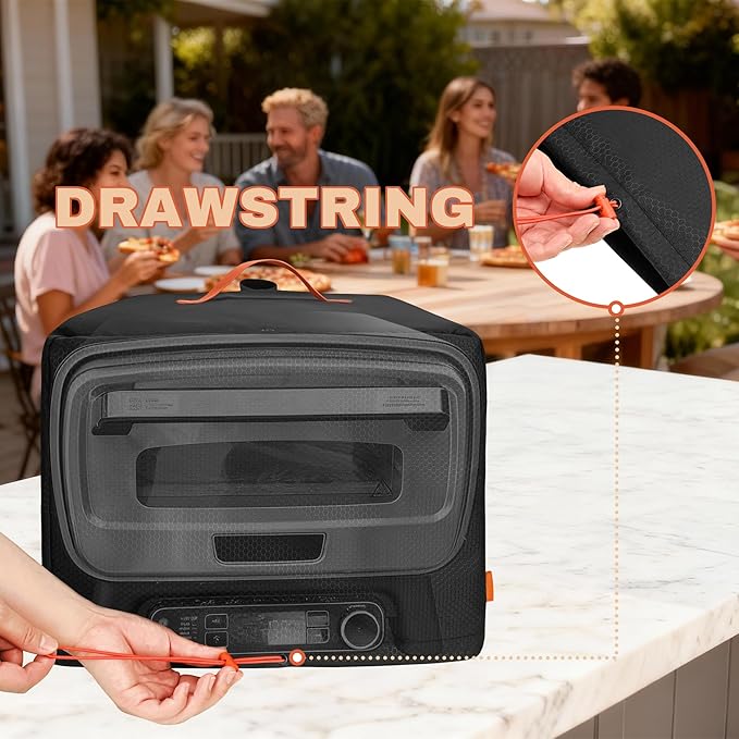CROTIRAD Waterproof Dust Cover for Ninja Pizza Oven MO201 Series, Accessories for Ninja Woodfire Outdoor Pizza Oven with Drawstrings, UV-Resistant, Elastic Band, Hang Strap, Black