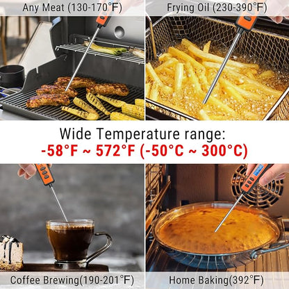 TempPro TempSwif 1 Sec Digital Meat Thermometer for Cooking Food | Meat Thermometer Digital Backlitght LCD Display, 5.3-inche Super Long Probe, Bread Baking Sourdough Liquids Candy Making Gift