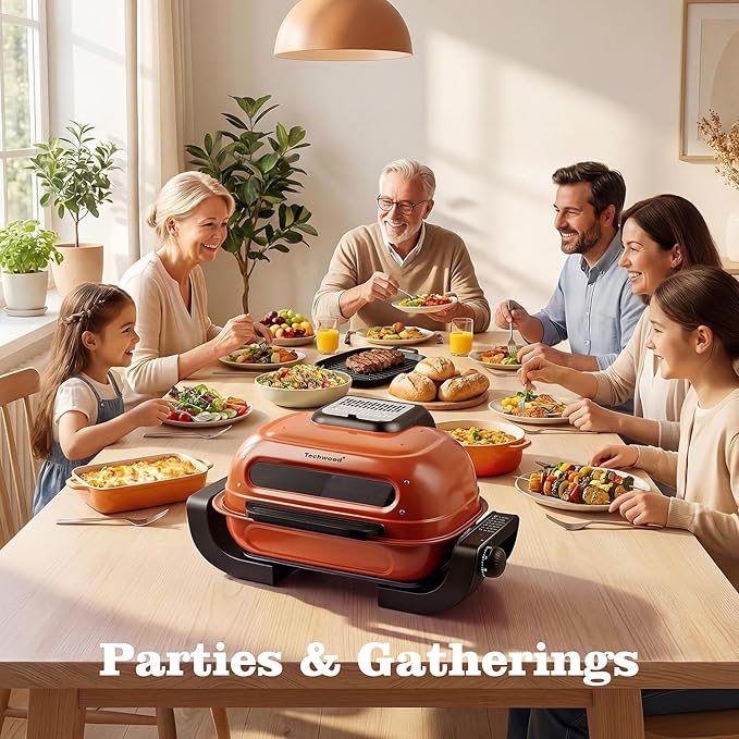 Electric Roaster Oven, Techwood 1300W Fish Roaster Korean BBQ 3-in-1 Electric Indoor Grill with Timer Control Knob, Double Sided Heating, Roast, Toast, Grill & More for Parties & Everyday Meals