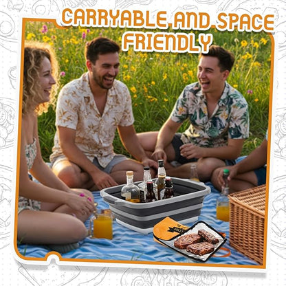 Funnymoom 2pcs Barbecue Prep Set Include Collapsible BBQ Prep Tub with Lid and Cutting Board(4.22 Gal/16l) BBQ Blanket for Resting Meat(21inch) Smoker Blanket Insulated(Black,Classic Style)