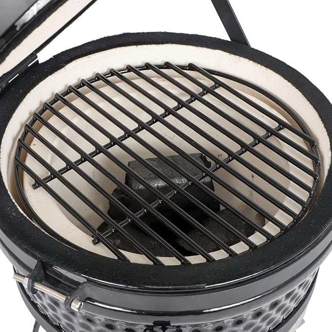 Black 13 Inch Charcoal Grill for Outdoor Cooking Barbecue Camping BBQ, Heavy Duty Ceramic Barbecue Grill with Side Handles,Portable Ceramic Grill