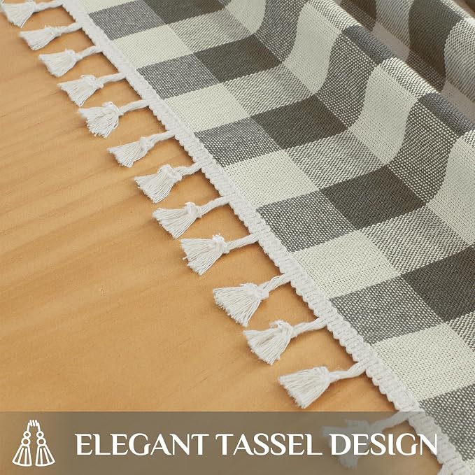 Softalker Checkered Tablecloth Rectangle, Outdoor Linen Cotton Gingham Table Cloth with Tassel, Heavy Duty Wrinkle Free Buffalo Plaid Table Cover for Kitchen Dining Home Party - 55 x 102 Inch, Coffee