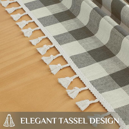 Softalker Checkered Tablecloth Rectangle, Outdoor Linen Cotton Gingham Table Cloth with Tassel, Heavy Duty Wrinkle Free Buffalo Plaid Table Cover for Kitchen Dining Home Party - 55 x 120 Inch, Coffee