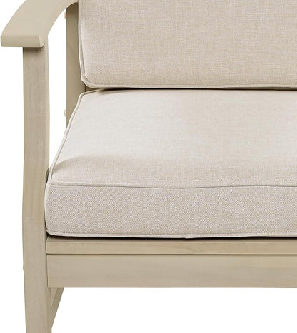 Christopher Knight Home Perla Acacia Wood Lounge Chair Outdoor Set of 2 with Removable Cushion, Wooden Patio Accent Chair, Patio Garden Comfy Reading Chair, Sand/Beige