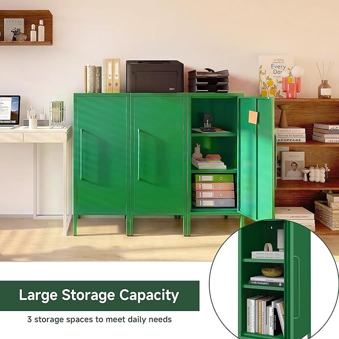 Metal Storage Cabinet 39.5” Decorative Storage Cabinet with Door & 2 Adjustable Shelves for Home Office Garage Kitchen (Green)