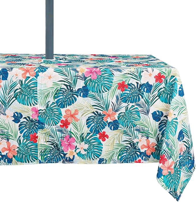 Outdoor Tablecloth with Umbrella Hole Umbrella Tablecloth Patio Tablecloths with Zipper for Courtyards, Terraces, and Beaches 60 x 120 in