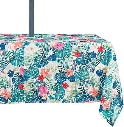Outdoor Tablecloth with Umbrella Hole Umbrella Tablecloth Patio Tablecloths with Zipper for Courtyards, Terraces, and Beaches 60 x 84 in