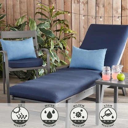 Outdoor Reversible Chaise Lounge Chair Cushion, Midnight