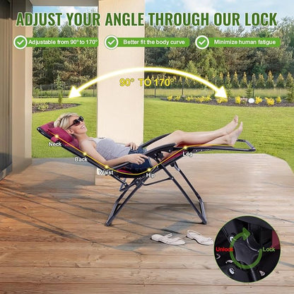 Backyard Expressions Deluxe XL Padded Recliner Zero Gravity Chair – Ergonomic Anti-Gravity Lounger with Folding Design, Side Tray, and Adjustable Headrest