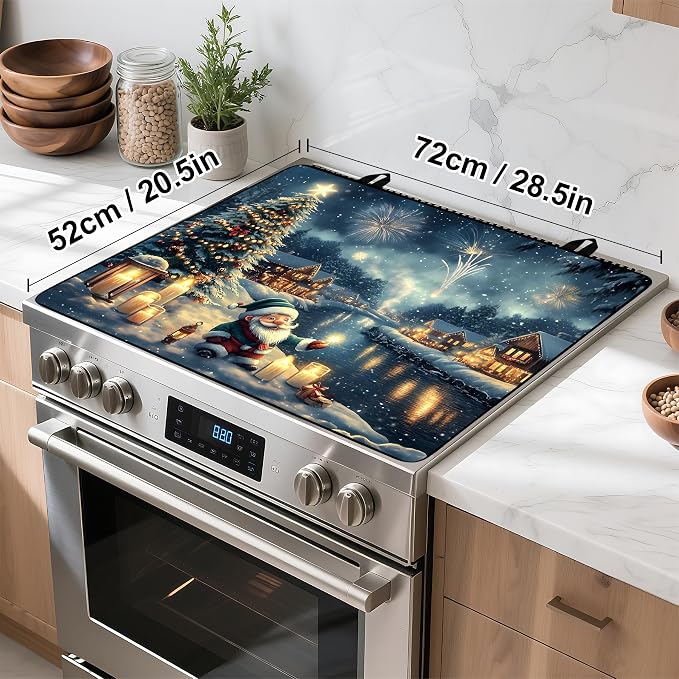 Christmas Stove Top Cover Snowman Stove Top Cover for Home Decoration Kitchen Pad Non-Stick Washable Cooktop Covers Countertop Protector Keep Stove Clean 28"x20" (Snowhouse)
