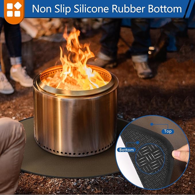 Anze Round Under Grill Mat for Outdoor Grill, 36 Inch Anti-Slip BBQ Floor Mats, Easy to Clean Reusable Fireproof Grill Pad, Oil-Proof Waterproof Protector for Deck Fireplace Pit Mat Brown