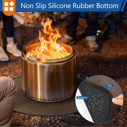 Anze Round Under Grill Mat for Outdoor Grill, 36 Inch Anti-Slip BBQ Floor Mats, Easy to Clean Reusable Fireproof Grill Pad, Oil-Proof Waterproof Protector for Deck Fireplace Pit Mat Brown