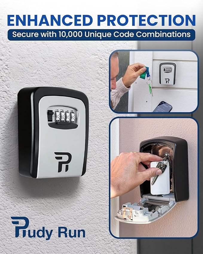 Rudy Run Key Lock Box for Outside – Large Outdoor Lockbox for Keys with Code, 4-Digit Combination Hidden Safe to Hide a Key Outside, Wall Mounted Key Storage for Home, Airbnb, 2 Pack
