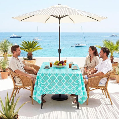 Poise3EHome Outdoor Tablecloth Rectangle with Umbrella Hole Waterproof Spillproof for Patio Table Picnic Camping Spring Summer, Aqua Blue (60X104 Zipper)