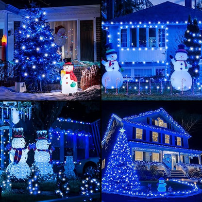 QITONG 2 Pack Blue and White Solar Christmas Lights, Each 66ft 200 LED Solar String Lights Outdoor Waterproof, 8 Modes Solar Twinkle Light for Outside