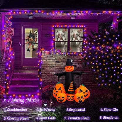 YEGUO 66ft 200 LED Orange and Purple String Lights Outdoor Waterproof, Green Wire Christmas String Lights Indoor, 8 Modes Twinkle Tree Lights Plug in with Timer Memory