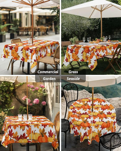 Fall Tablecloth with Umbrella Hole and Zipper Fall Leaves Pumpkin Rectangle Outdoor Tablecloths 54x80 Outside Table Cloths Autumn Harvest Patio Table Cover for Fall Thanksgiving Outdoor Picnic Garden