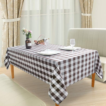 Hiasan Checkered Tablecloth Rectangle - Stain Resistant, Waterproof and Washable Table Cloth Gingham for Outdoor Picnic, Holiday Dinner, 60 x 102 Inch, Coffee and White